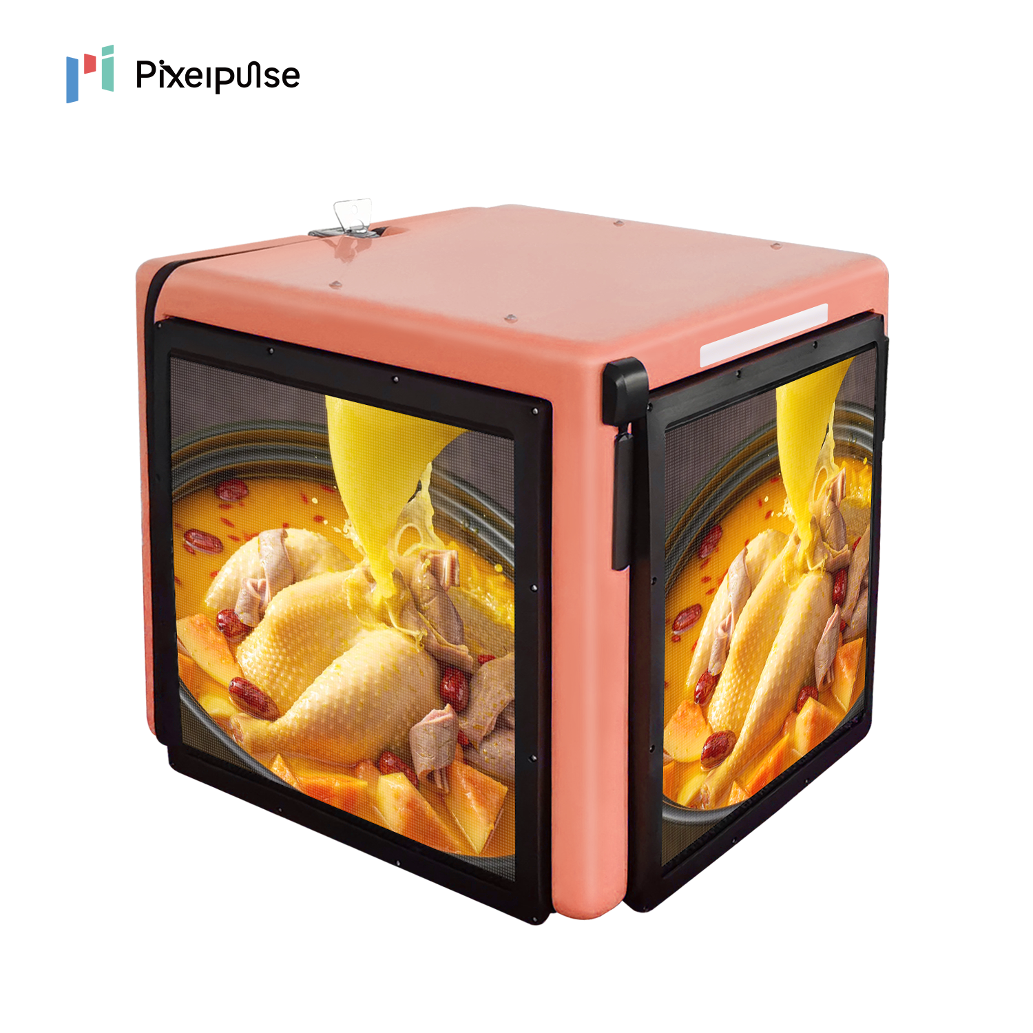 جعبه تحویل LED موتور سیکلت در فضای باز Pixelpulse 4G GPS جعبه نمایش LED تبلیغاتی و غذایی برای دوچرخه های تحویلی و تحویلی